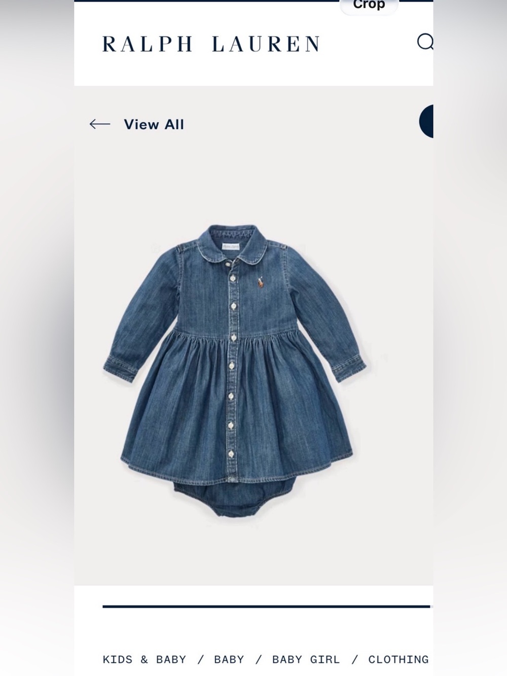 Ralph Lauren Blue Baby Girl Denim Button-Front Dress with Bodysuit
